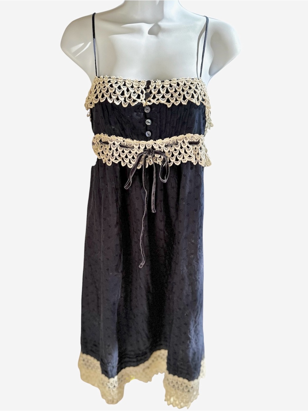 Juicy Couture Navy Midi Dress with Cream Crochet Trim - 2